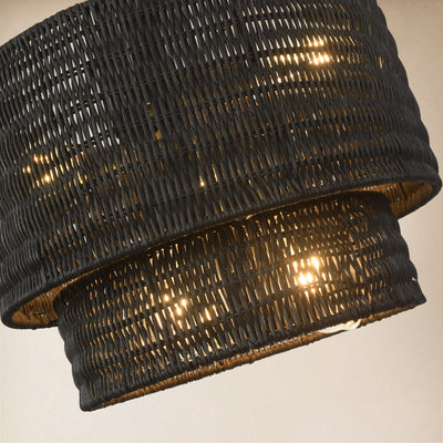 Cavana Rattan Round Pendant 16"D#Finish_Black