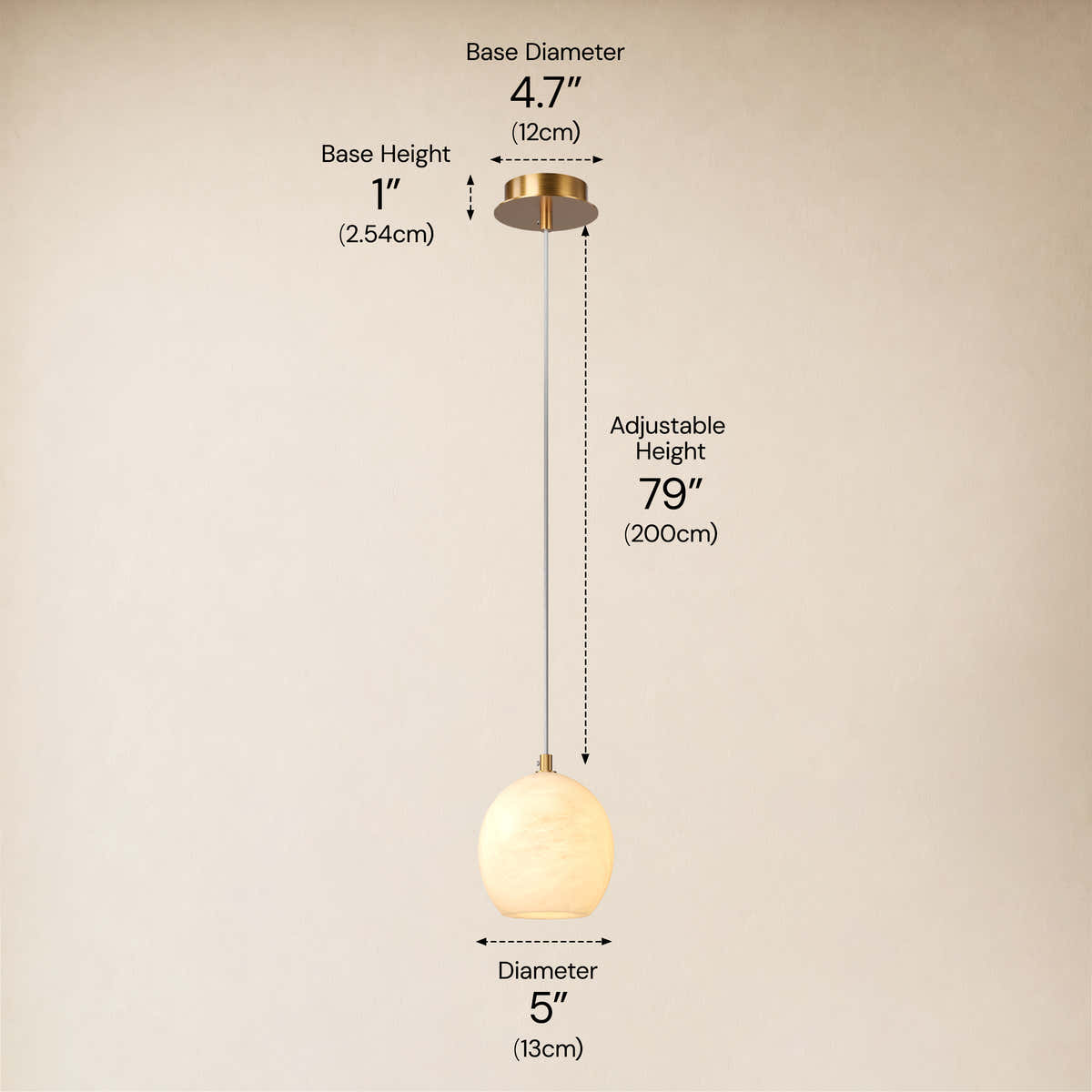 Quorvyn Resin Globe Pendant dimensions 1