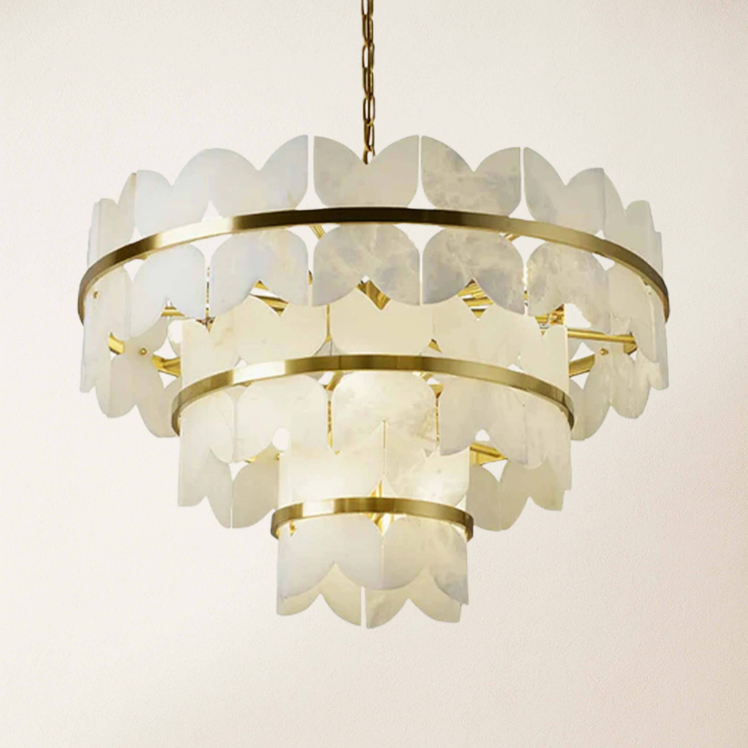 Cloudscape Alabaster Brass 3-Layer Chandelier 80cm D