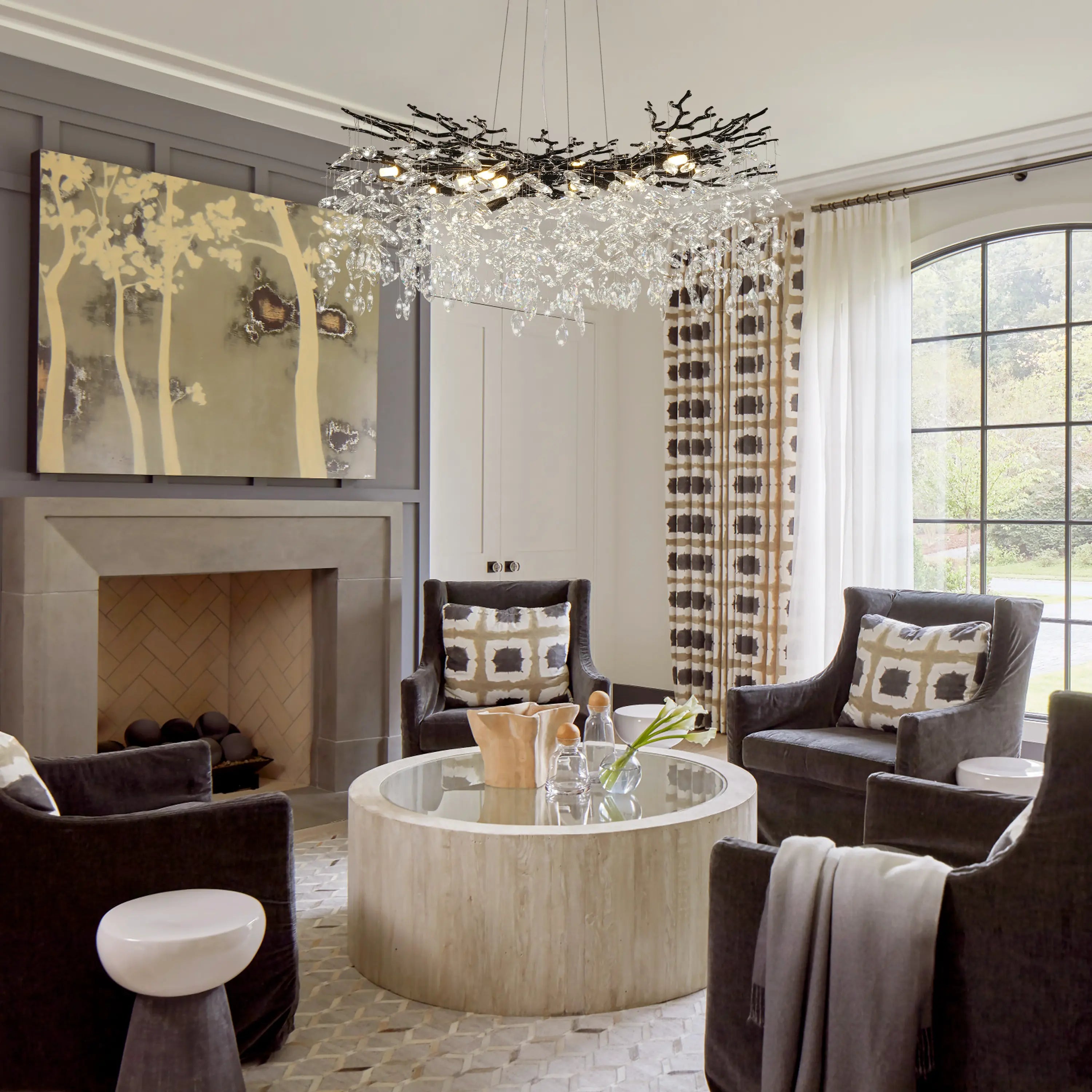 Frostleaf Crystal Cascade Branch Round Chandelier 102cm