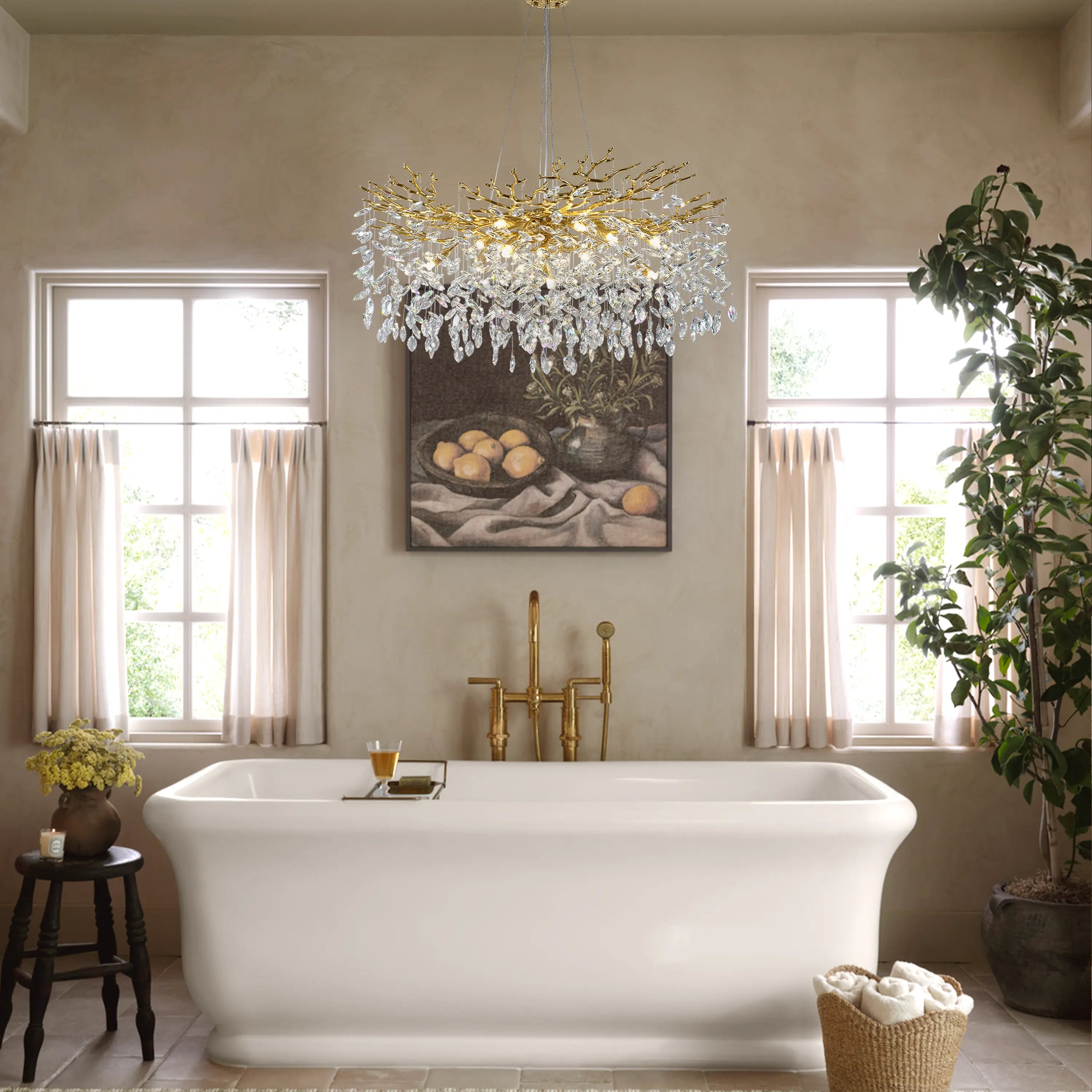 Frostleaf Crystal Cascade Branch Round Chandelier 102cm