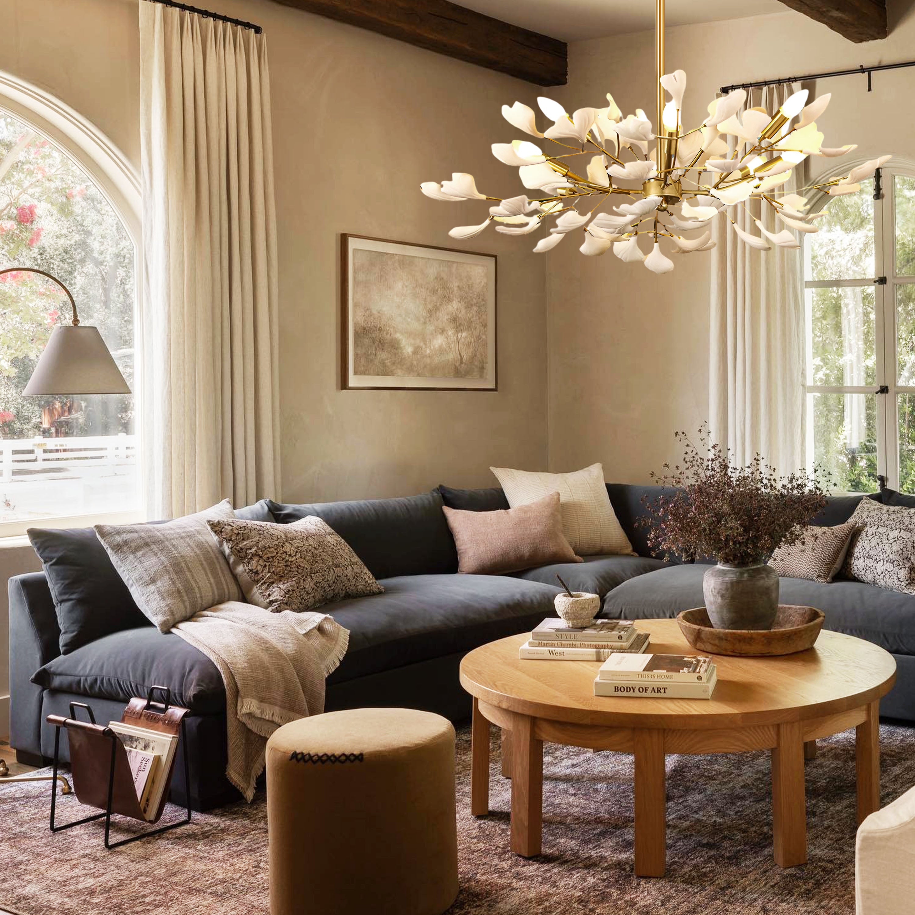 Twilight Branches Ceramic Ginkgo Chandelier 105 cm D