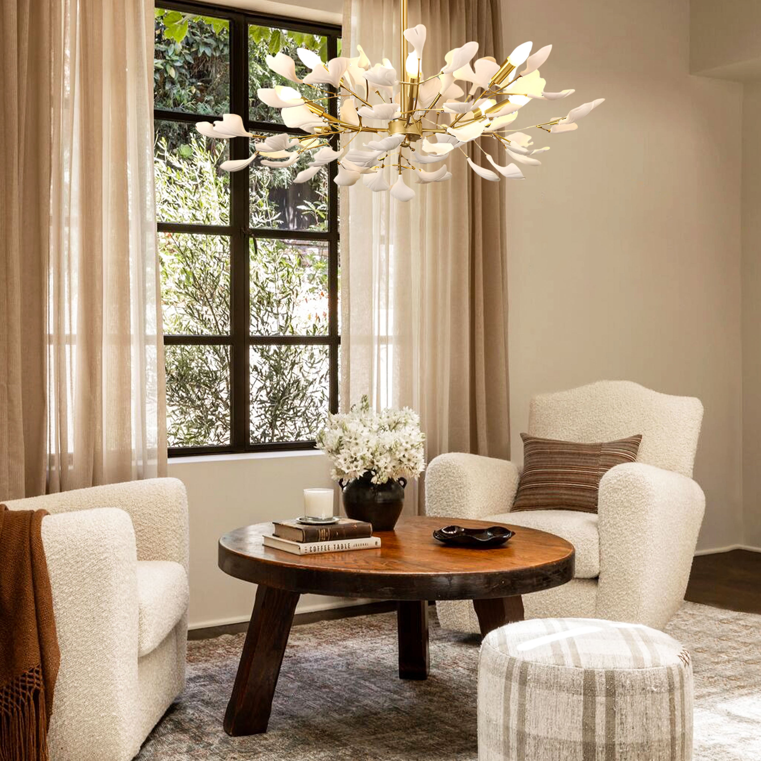 Twilight Branches Ceramic Ginkgo Chandelier 85cm D