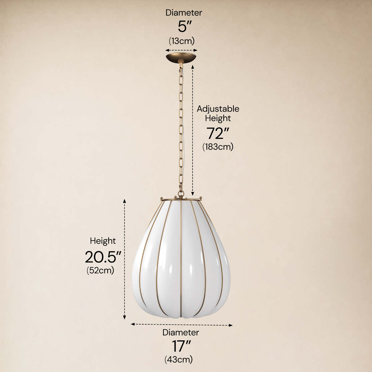 Caelvori Glass Ribbed Lantern Pendant 13" 17"D #Finish_Gold,Size_17" dimensions 3