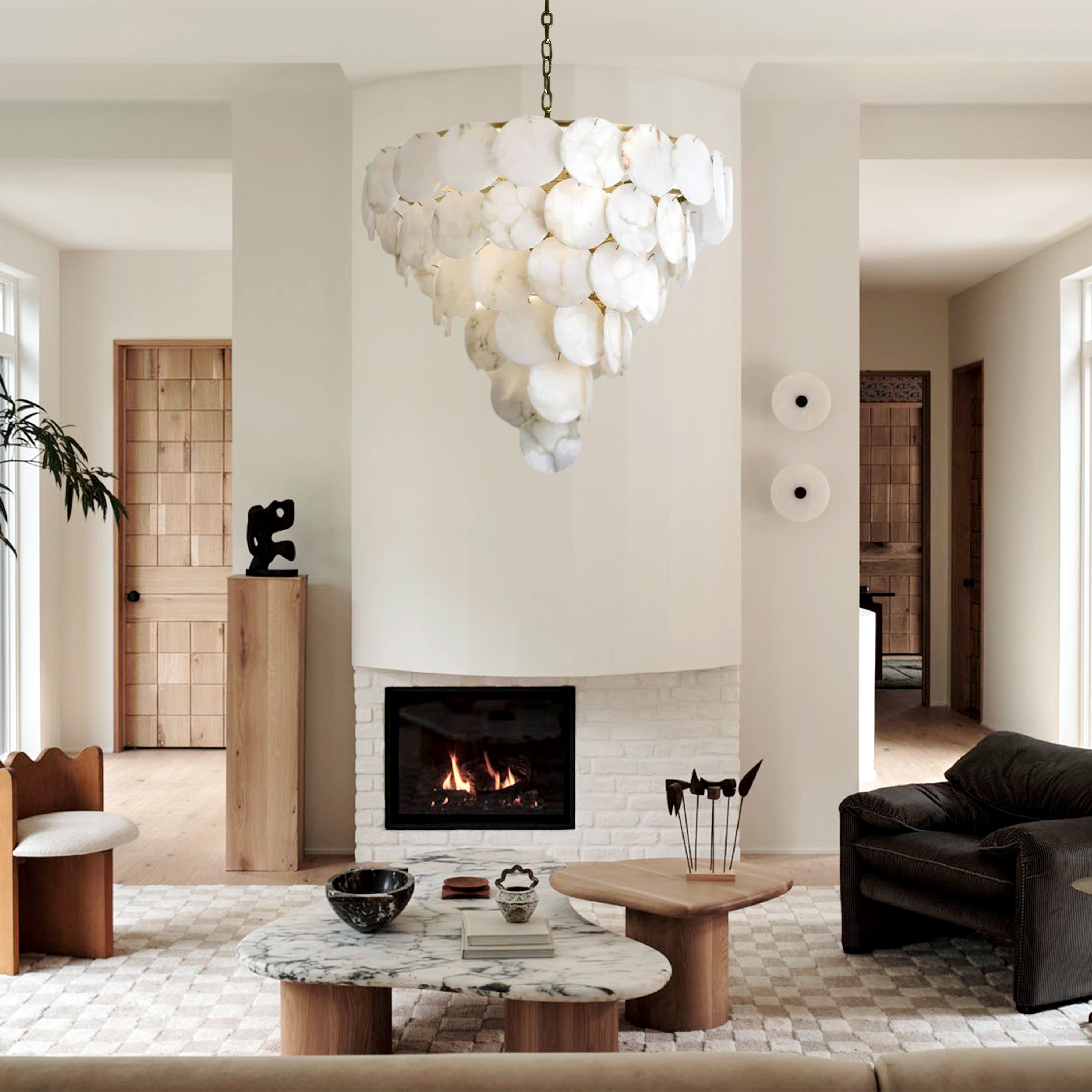 Egwent Alabaster Dish Magnolia Multi-Tiered Round Chandelier 90cm H