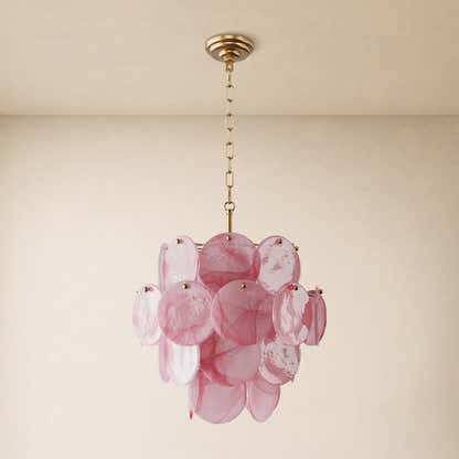 Auralis Pink Glass Disc Tiered Chandelier 18"D–30"D