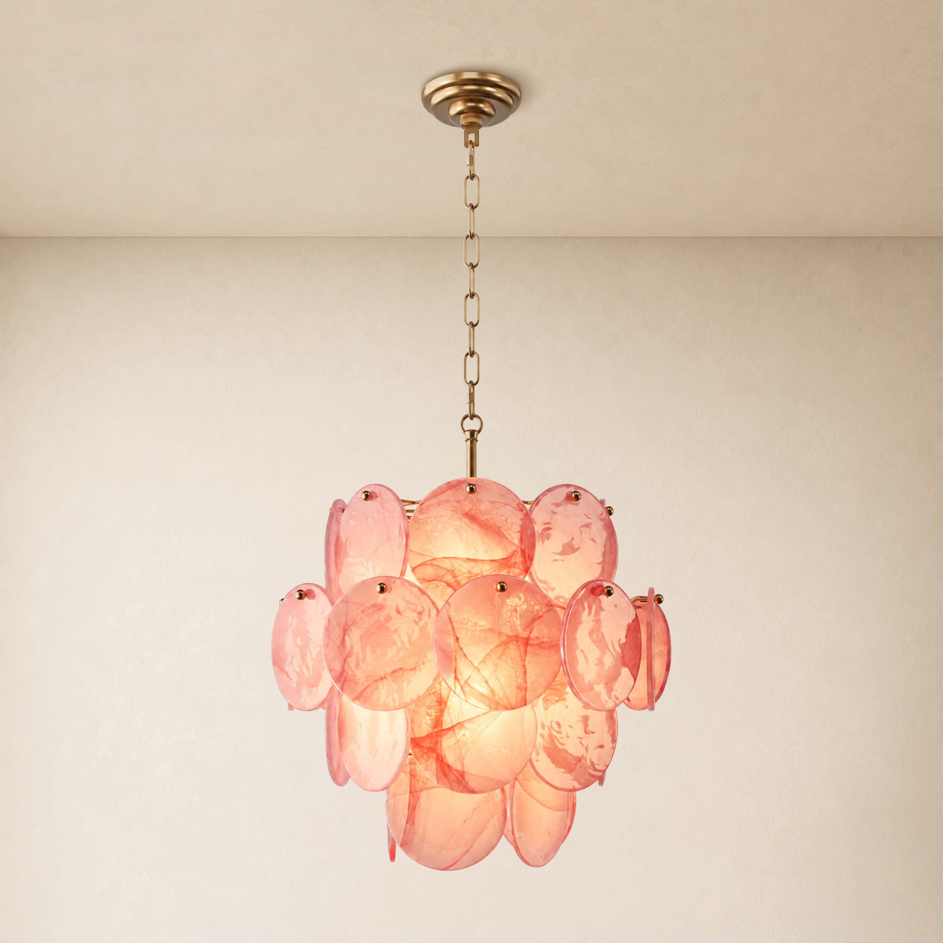 Auralis Pink Glass Disc Tiered Chandelier 18"D–30"D