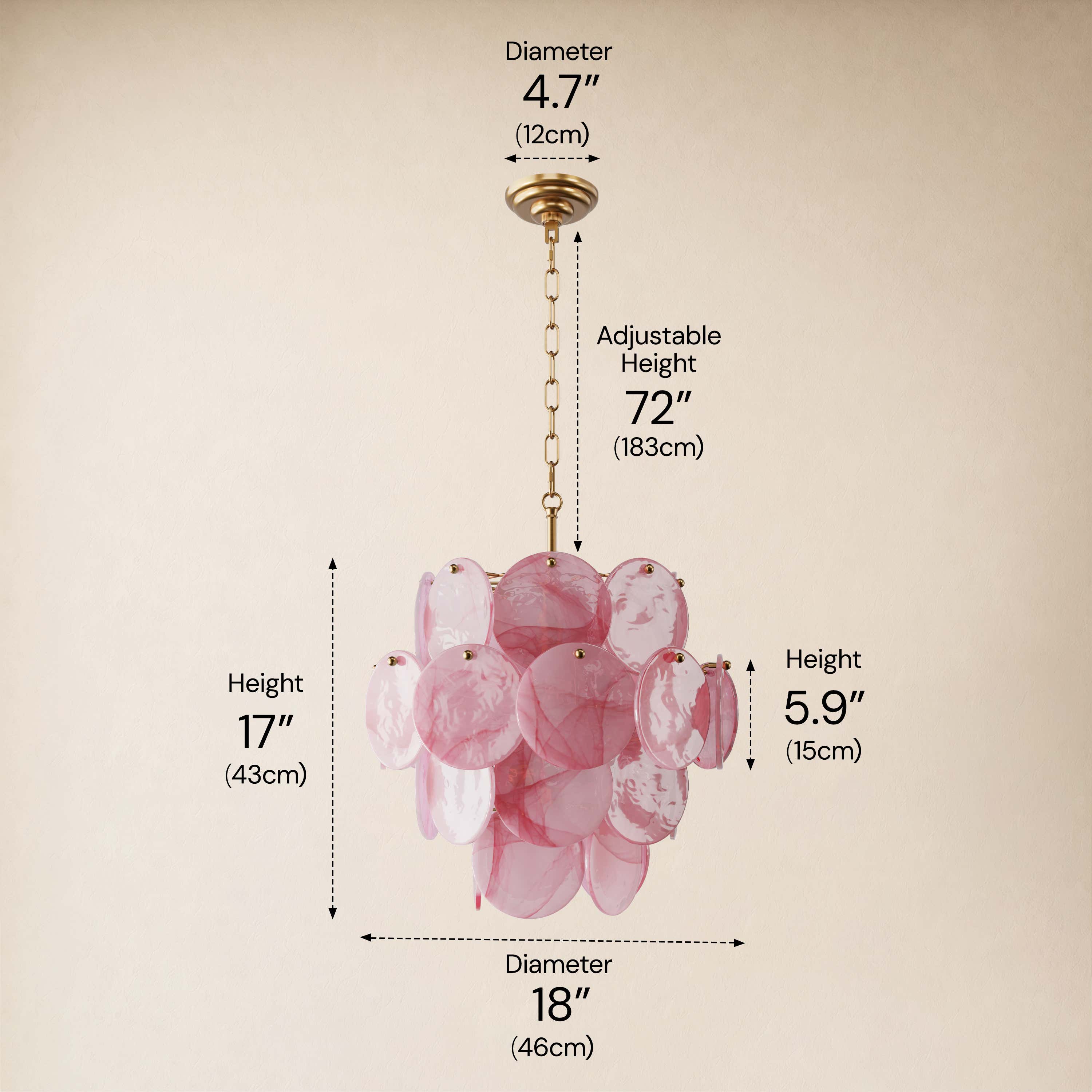 Auralis Pink Glass Disc Tiered Chandelier 18"D–30"D