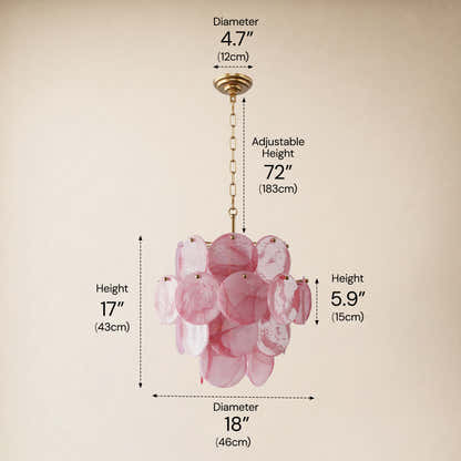 Auralis Pink Glass Disc Tiered Chandelier 18"D–30"D