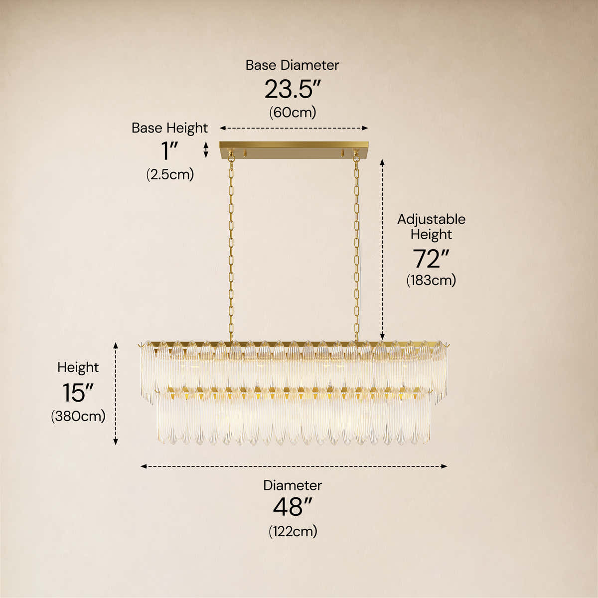 Ardelyne Crystal Leaf Linear Chandelier 48"-60"D #Finish_Clear,Size_48"D dimensions 1