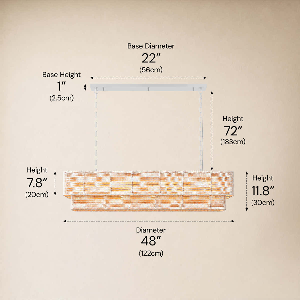 Cavana Rattan Double Tier Rectangular Chandelier 48"W #Size_48",Color_White dimensions 1