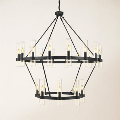 Cylora Glass Tube 2-Tier Round Chandelier 122cm