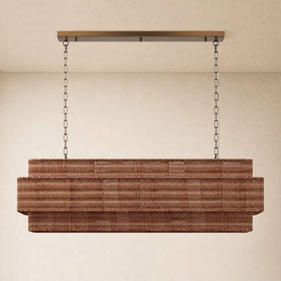 Cavana Rattan Tiered Rectangular Chandelier 48"W 