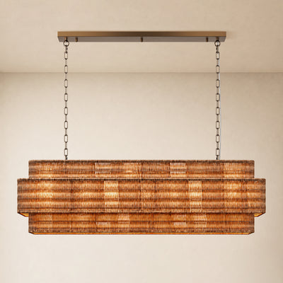 Cavana Rattan Tiered Rectangular Chandelier 48"W 