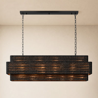 Cavana Rattan Tiered Rectangular Chandelier 48"W