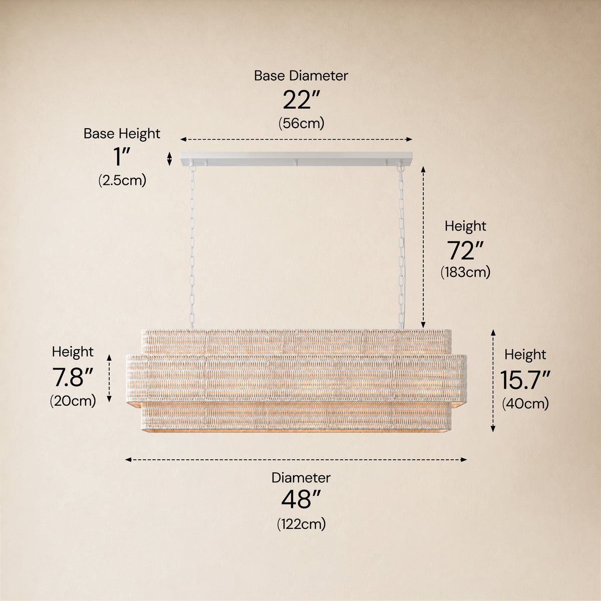 Cavana Rattan Tiered Rectangular Chandelier 48"W 
