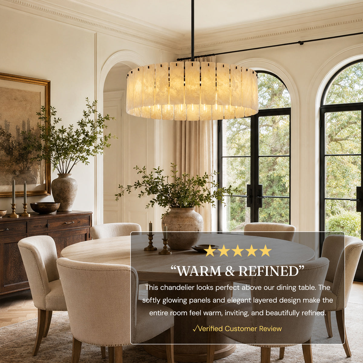 Lunara Alabaster Round Custom Chandelier 48"D 59"D