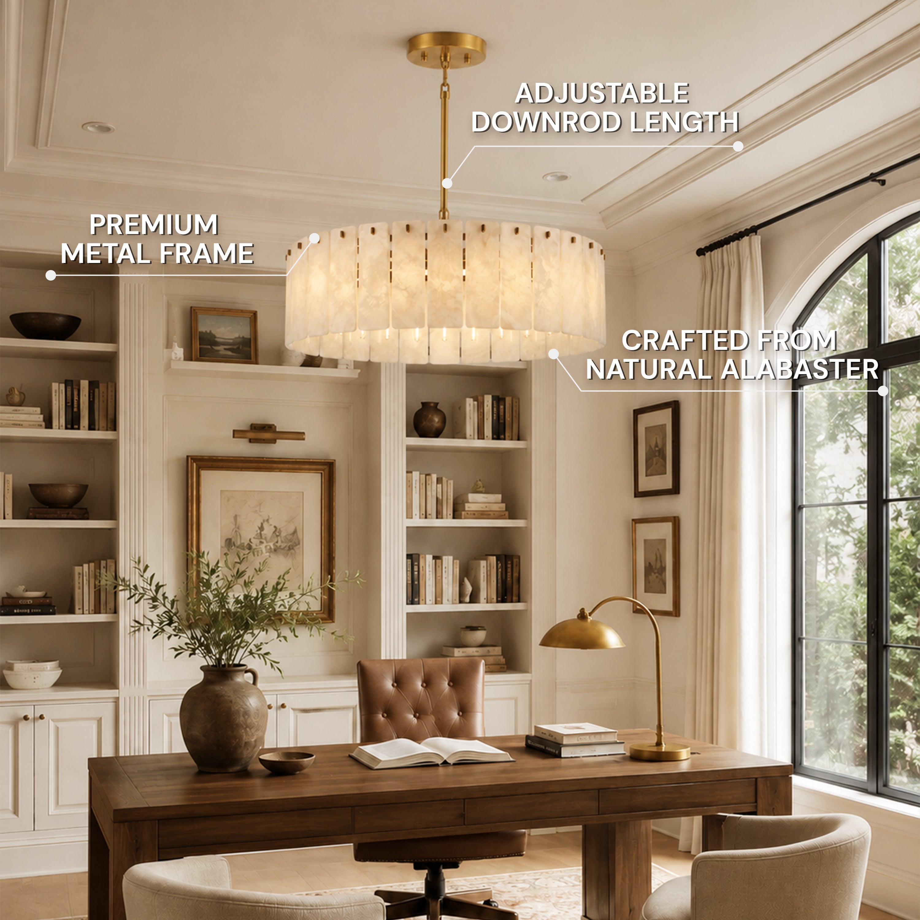 Lunara Alabaster Round Custom Chandelier 48"D 59"D
