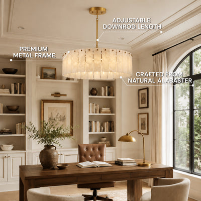 Lunara Alabaster Round Custom Chandelier 48"D 59"D