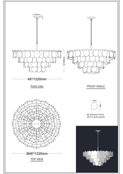 Moira Alabaster Multi-Tier Round Chandelier 48"D