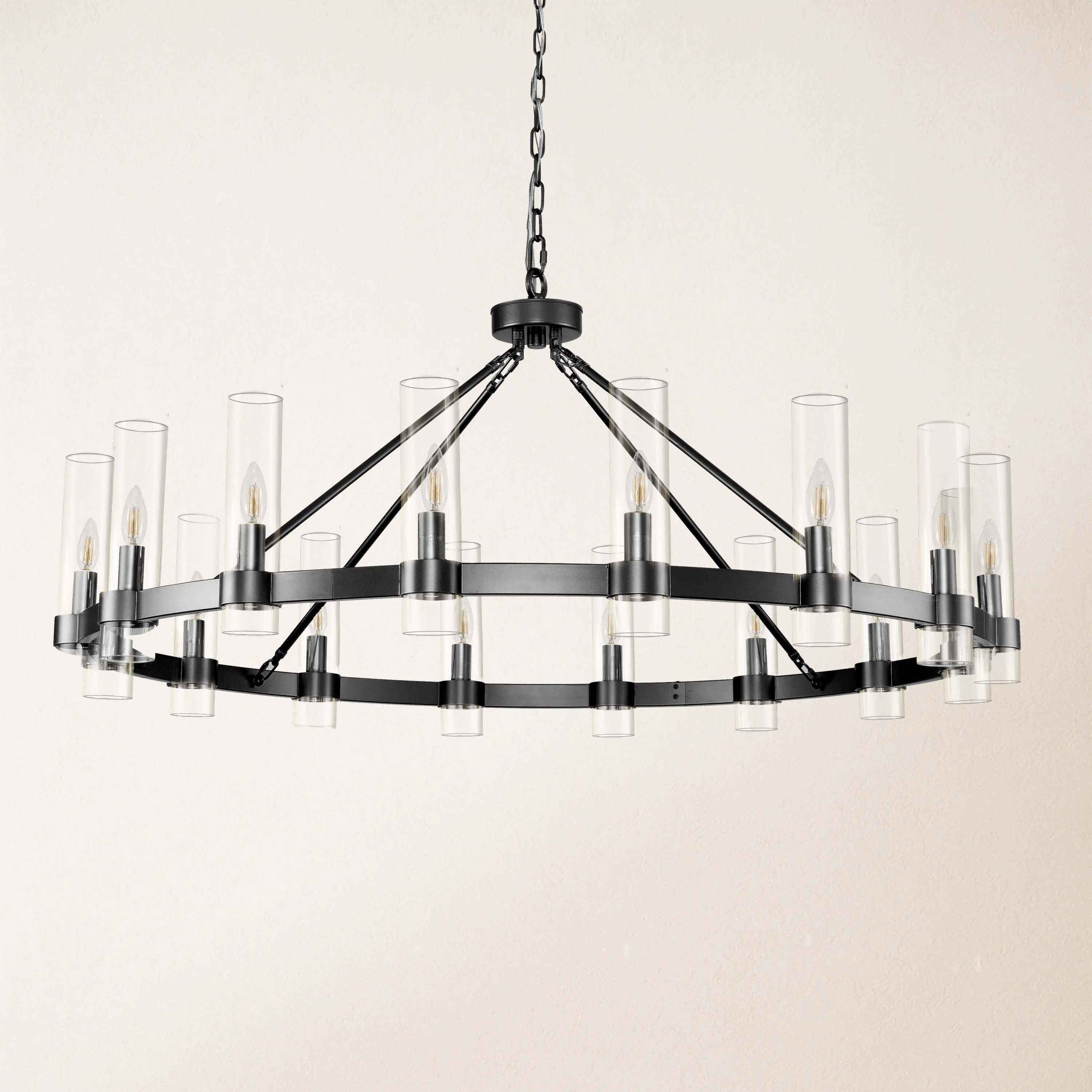 Cylora Glass Tube Round Chain Chandelier 48"D#Finish_Black