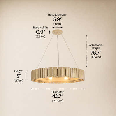 Woodgrain Iron Round Pendant 31"W
