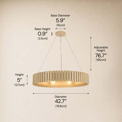 Woodgrain Iron Round Pendant 31"W