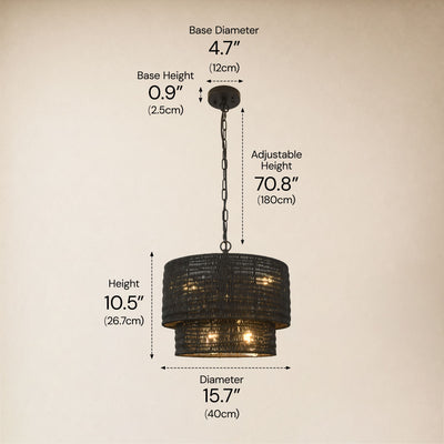 Cavana Rattan Round Pendant 16"D#Finish_Black