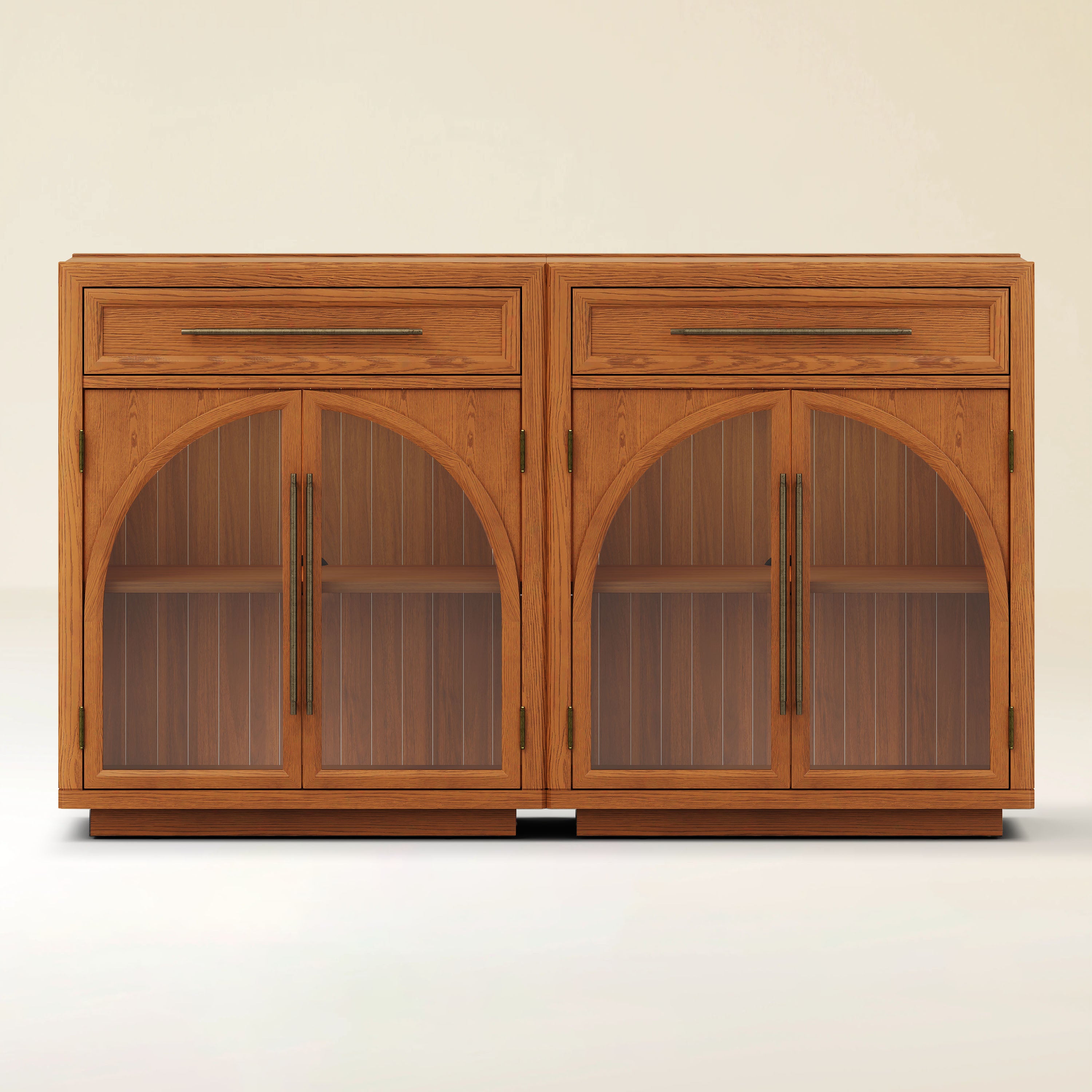 Alvar Arched 62.9" Oak Sideboard with Drawers(Set of 2)