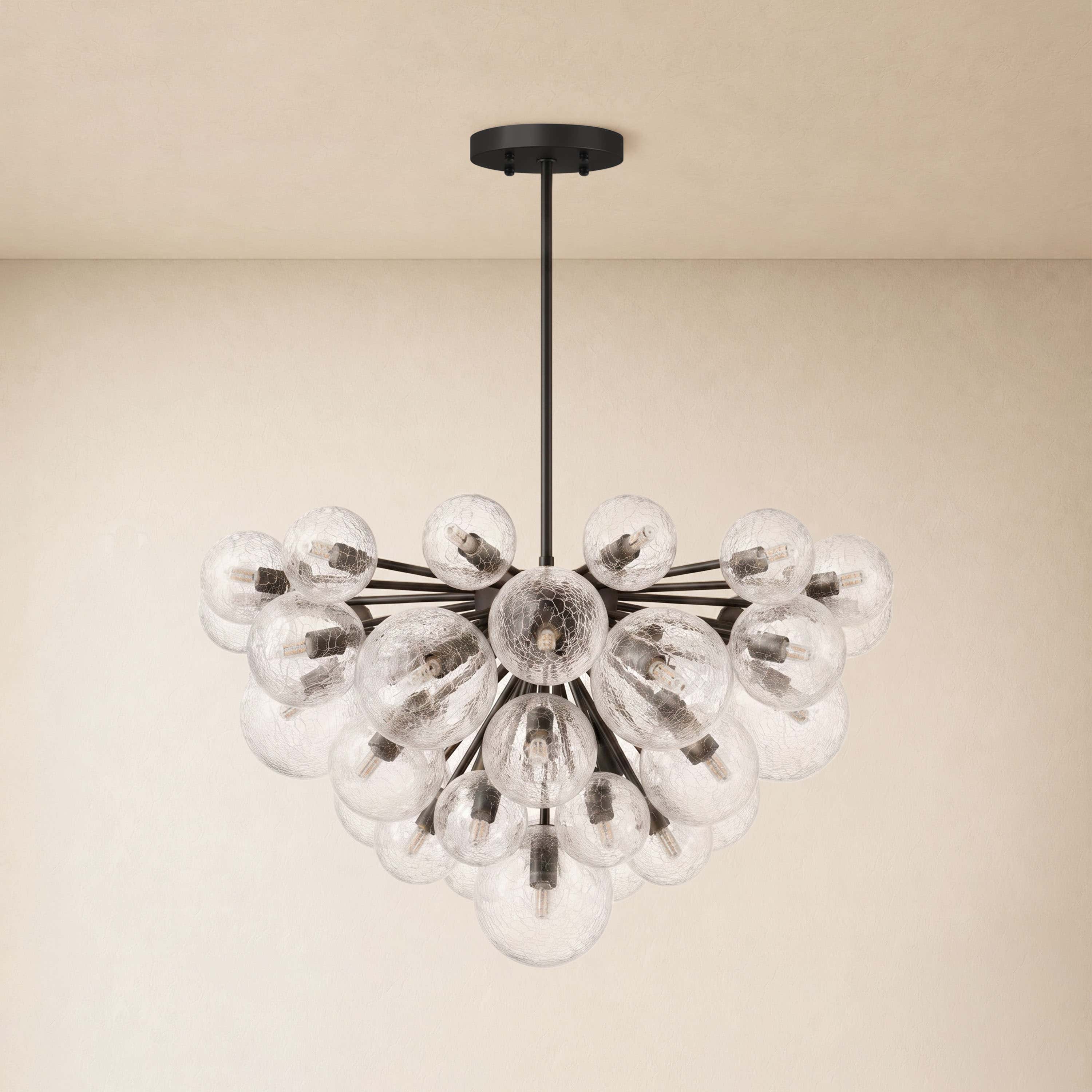 Elowen Crackled Glass Cluster Round Chandelier 24" 35"D