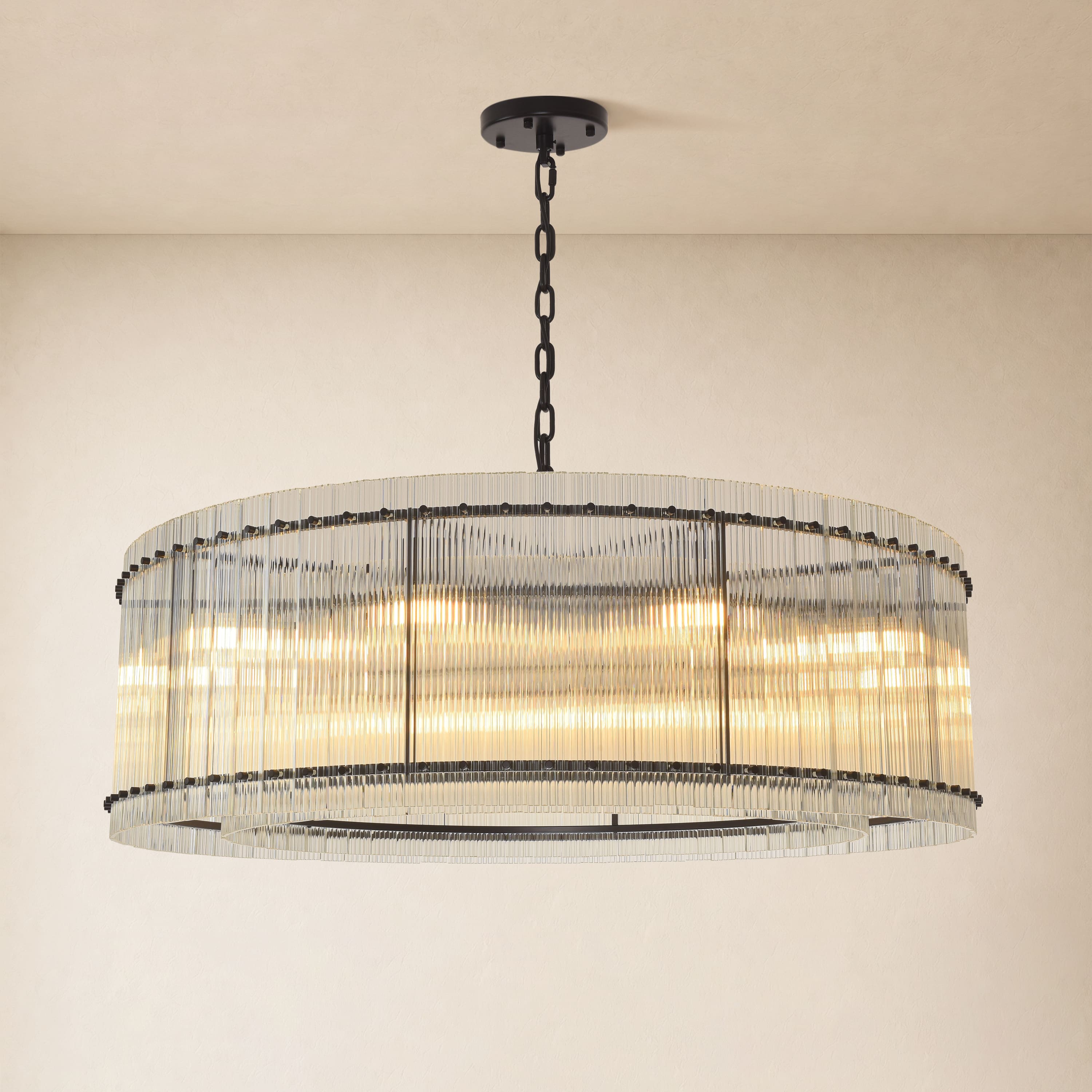 Solvayne Ribbed Glass Round Chandelier 48