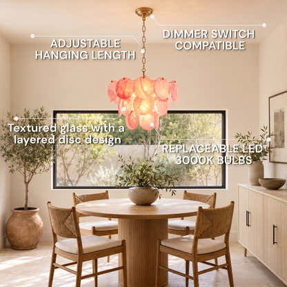 Auralis Pink Glass Disc Round Chandelier 20" 24" 31.5"D