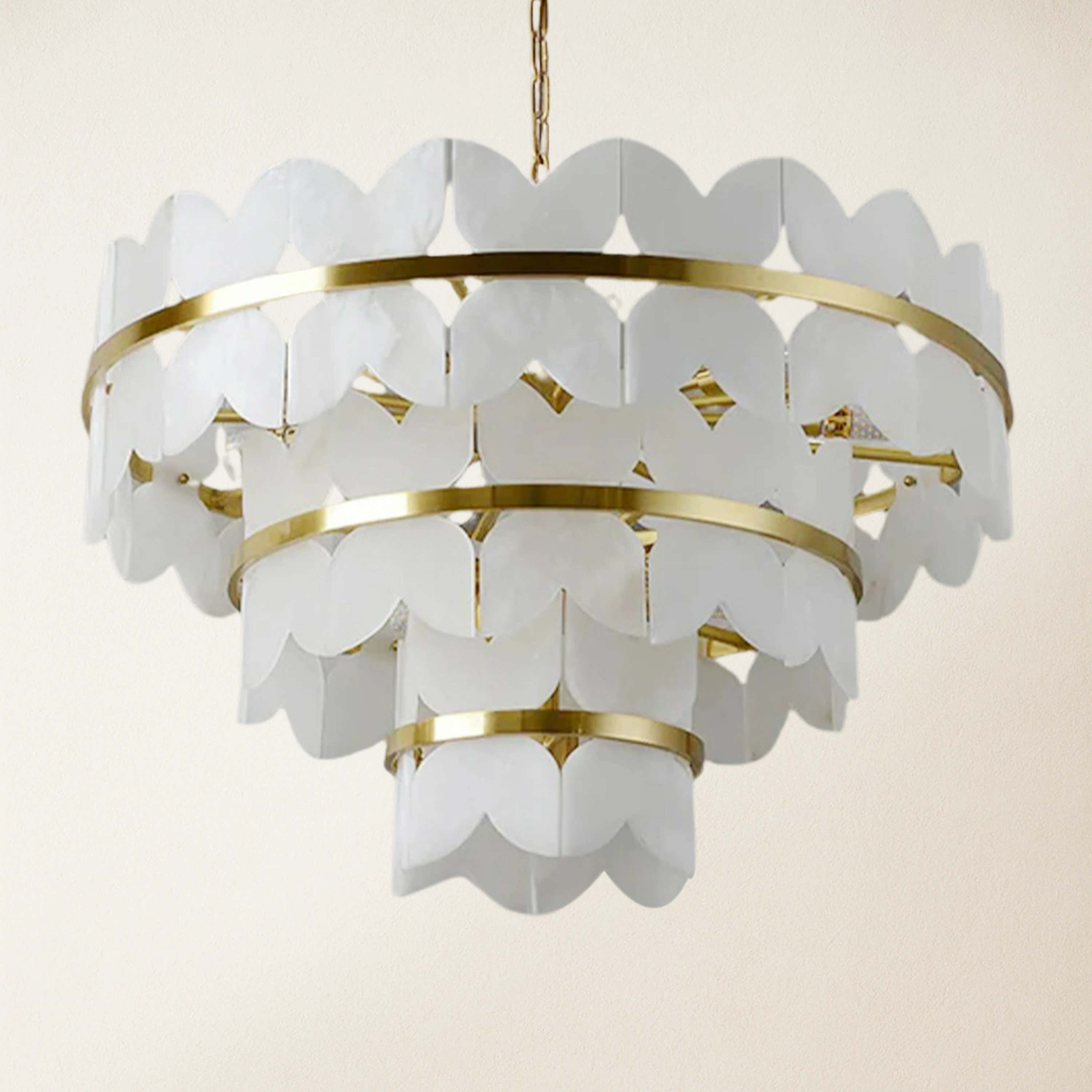 Cloudscape Alabaster Brass 3-Layer Chandelier 80cm D