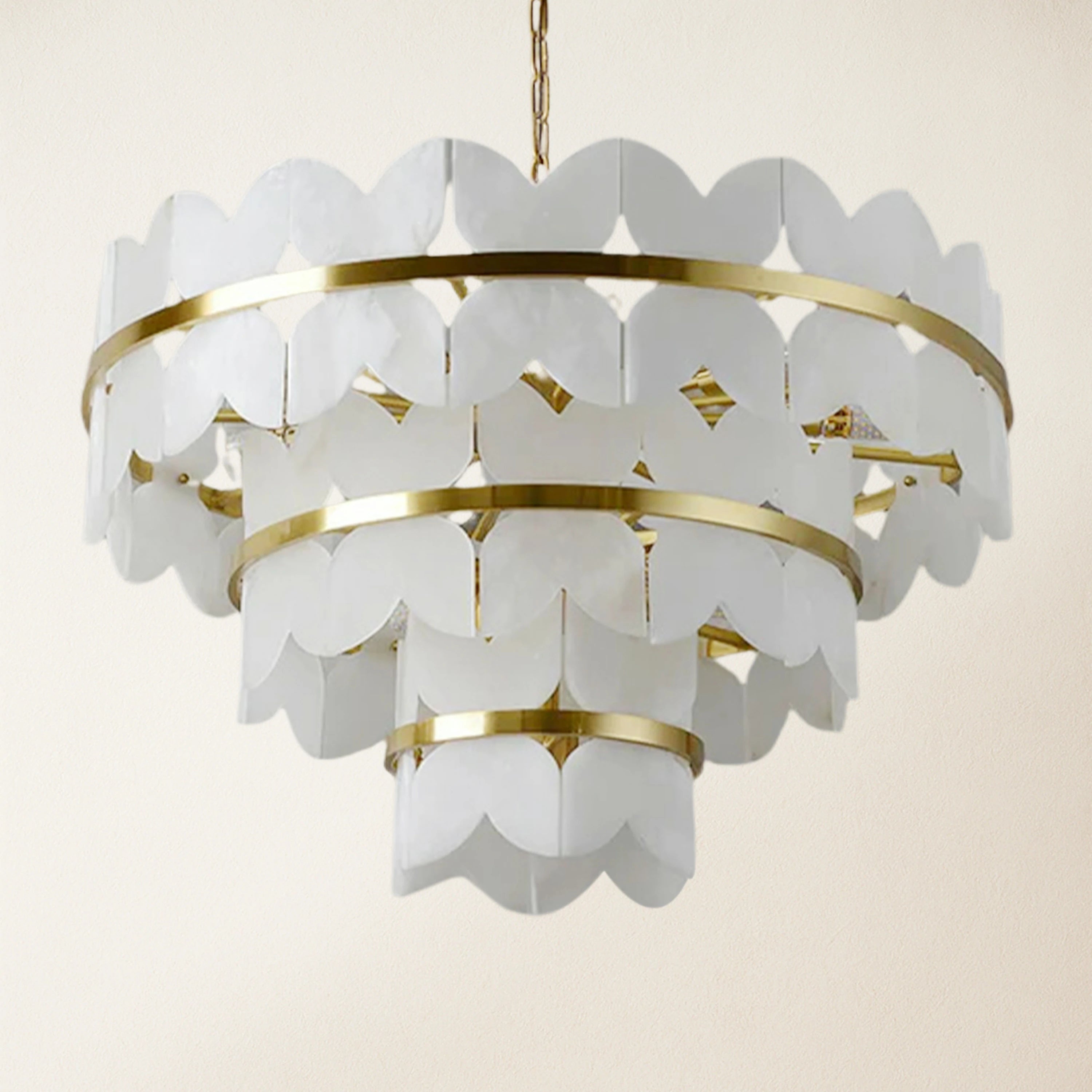 Cloudscape Alabaster Brass 3-Layer Chandelier 80cm D