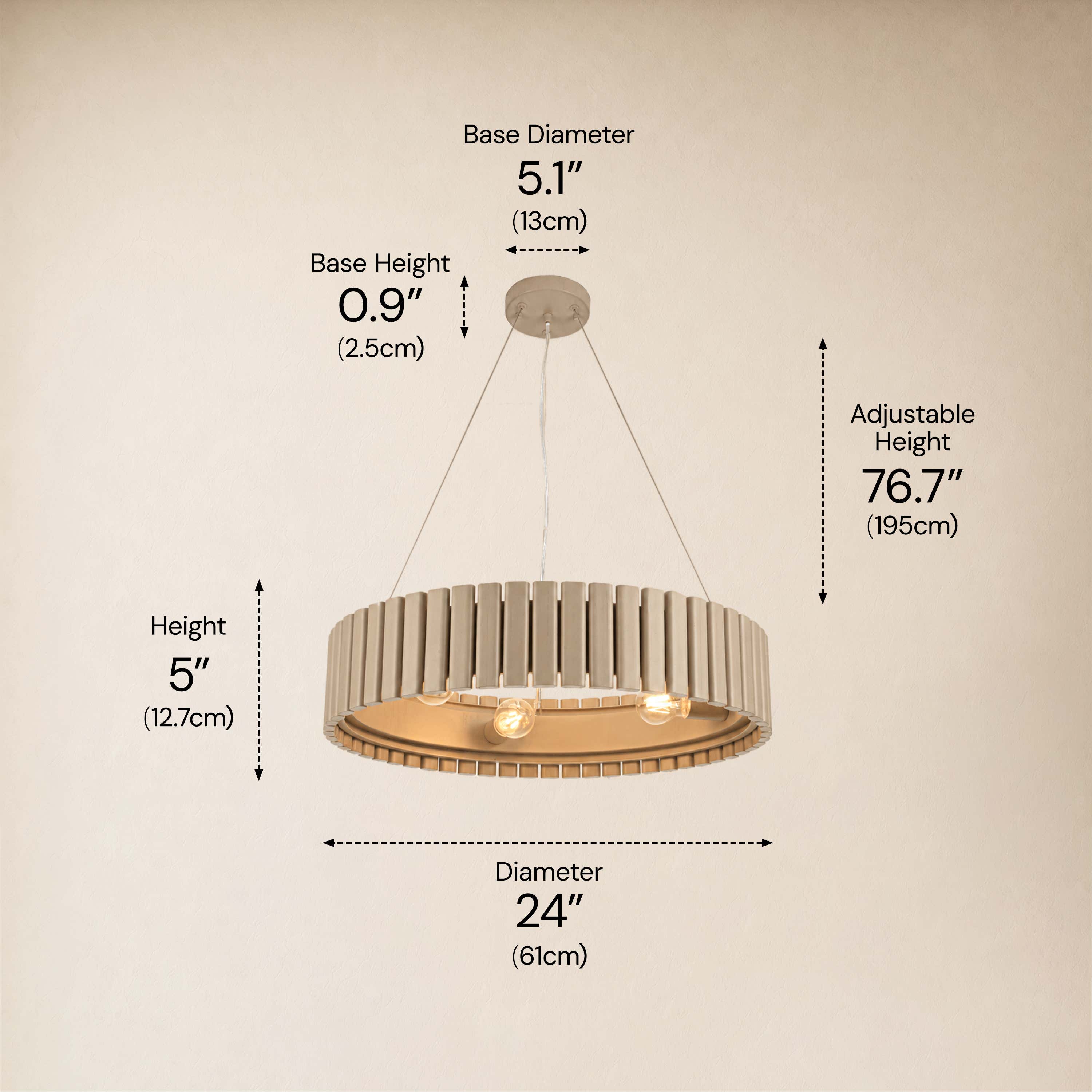 Woodgrain Iron Round Pendant 24"W