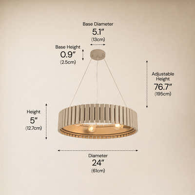Woodgrain Iron Round Pendant 24"W