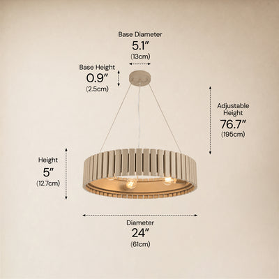 Woodgrain Iron Round Pendant 24"W