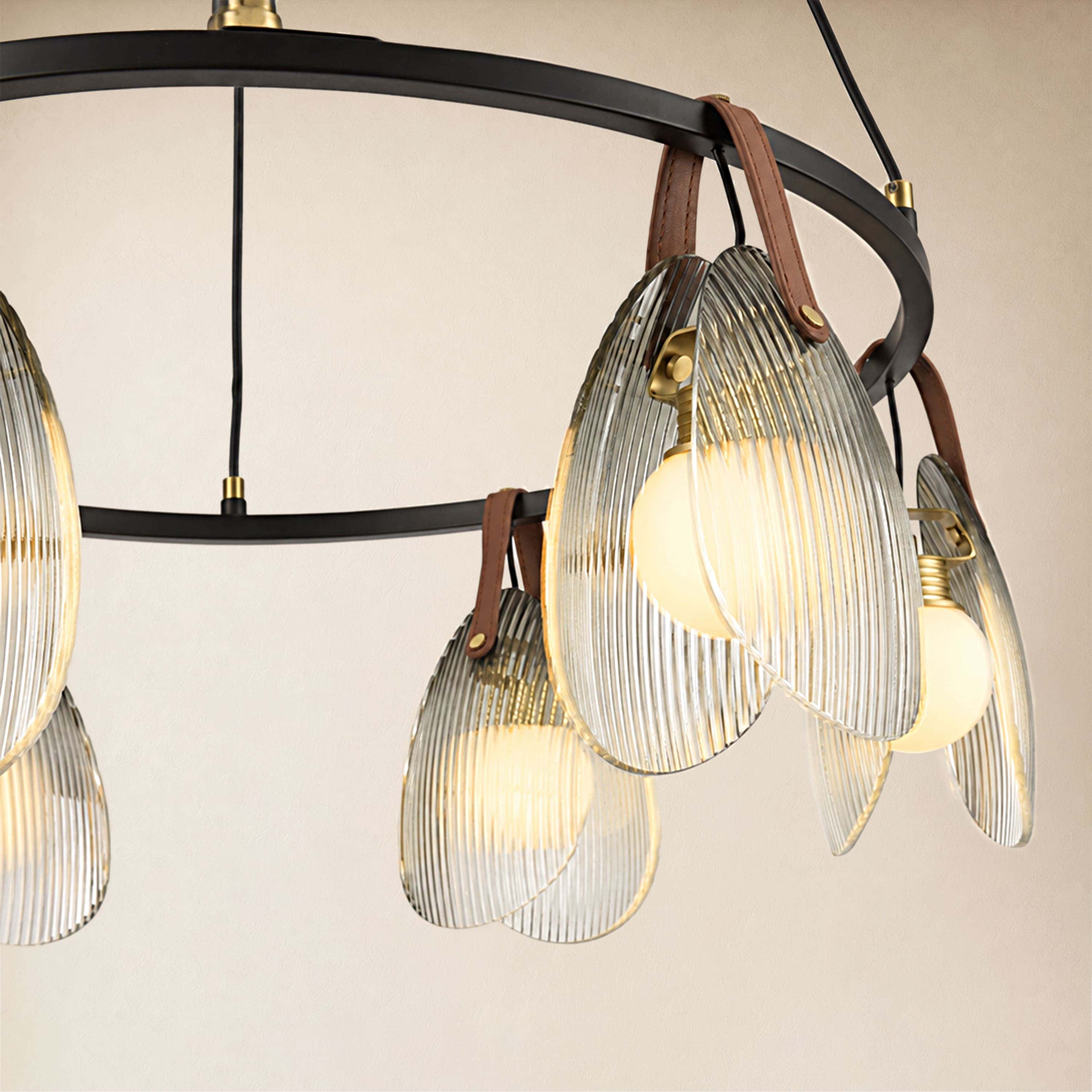 Veyra Shell Glass Leather Round Chandelier 27"D