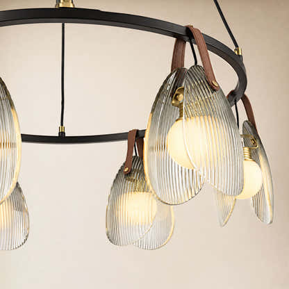 Veyra Shell Glass Leather Round Chandelier 27"D