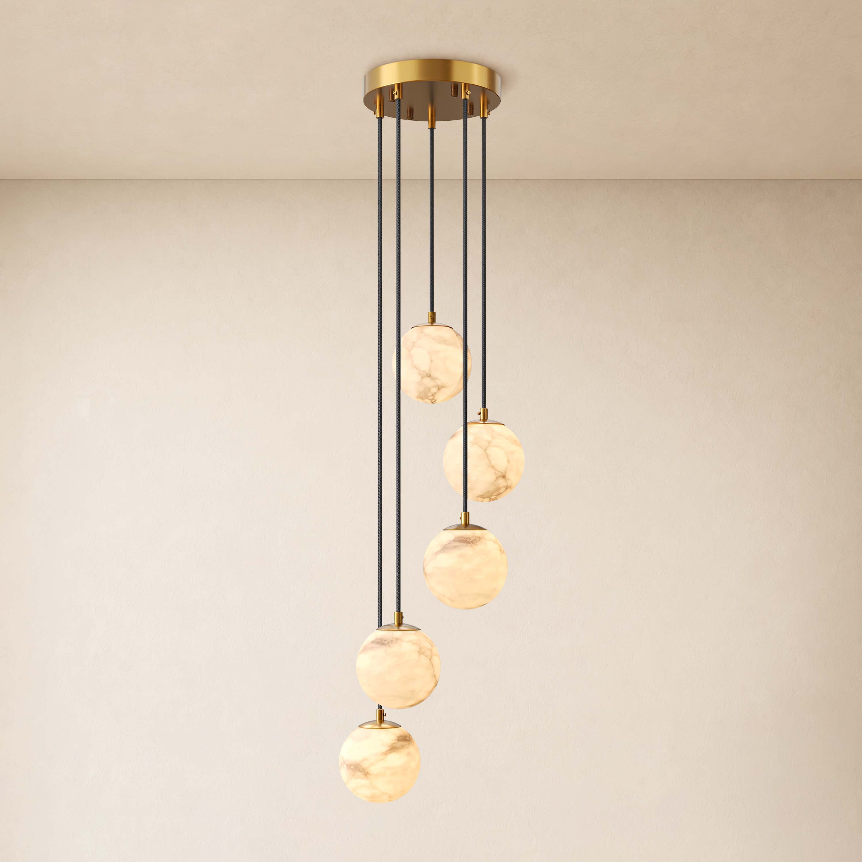 Solindra Resin Alabaster Texture Globe Cascade Chandelier