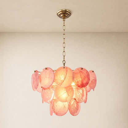 Auralis Pink Glass Disc Round Chandelier 20" 24" 31.5"D
