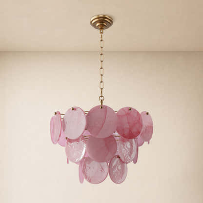 Auralis Pink Glass Disc Round Chandelier 20" 24" 31.5"D