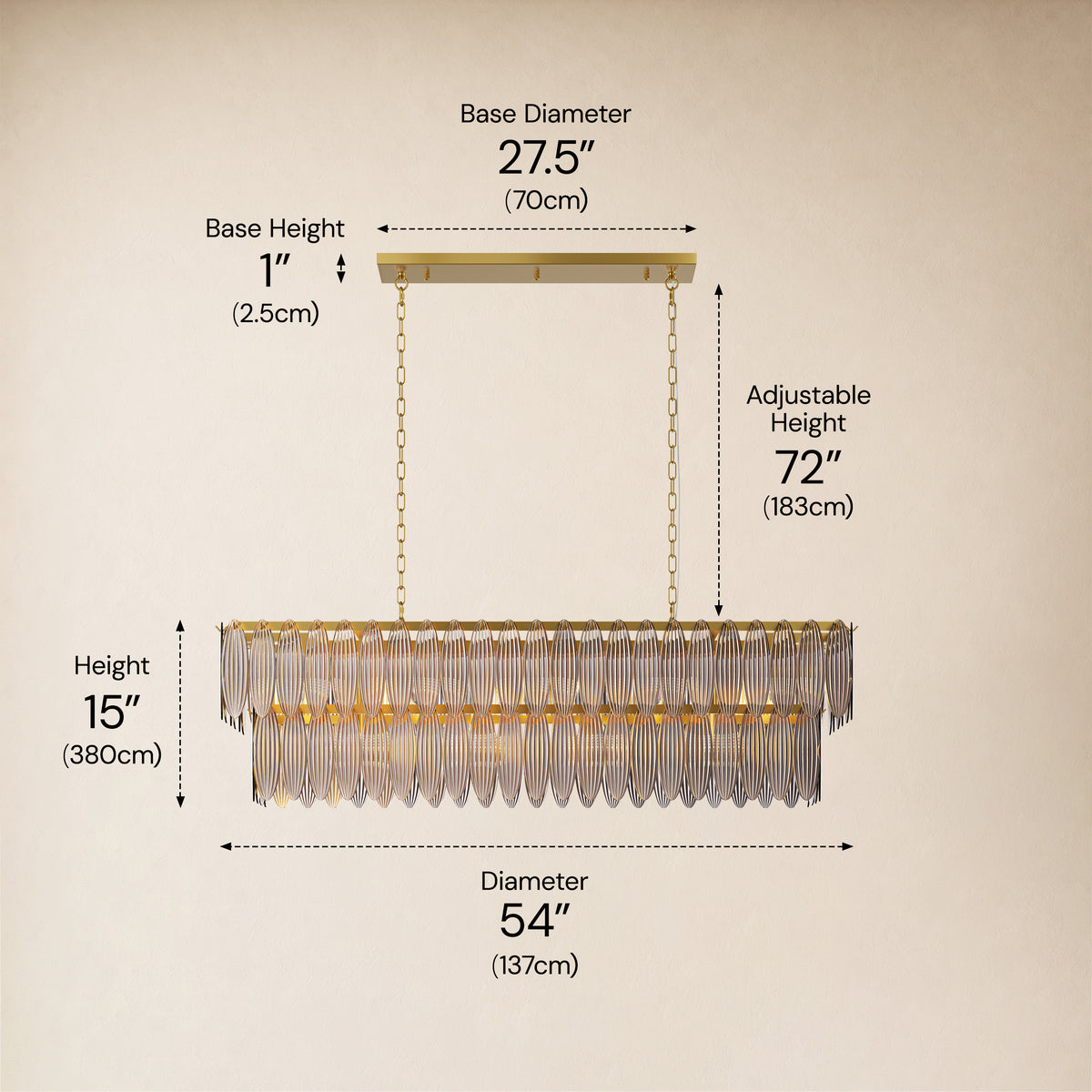 Ardelyne Crystal Leaf Linear Chandelier 48"-60"D 