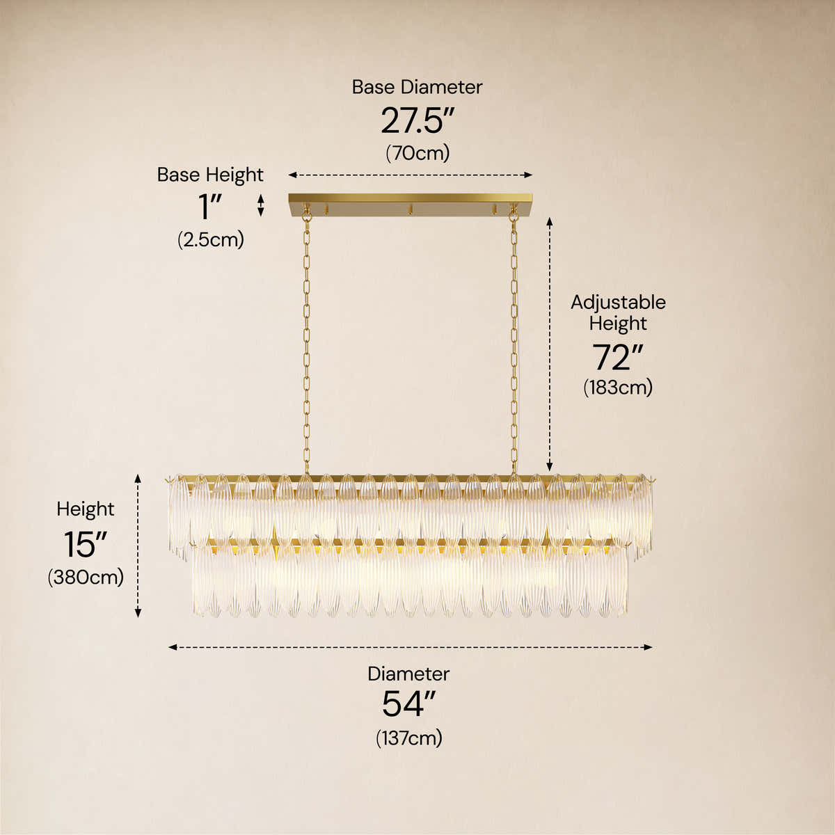 Ardelyne Crystal Leaf Linear Chandelier 48"-60"D #Finish_Clear,Size_54"D dimensions 3