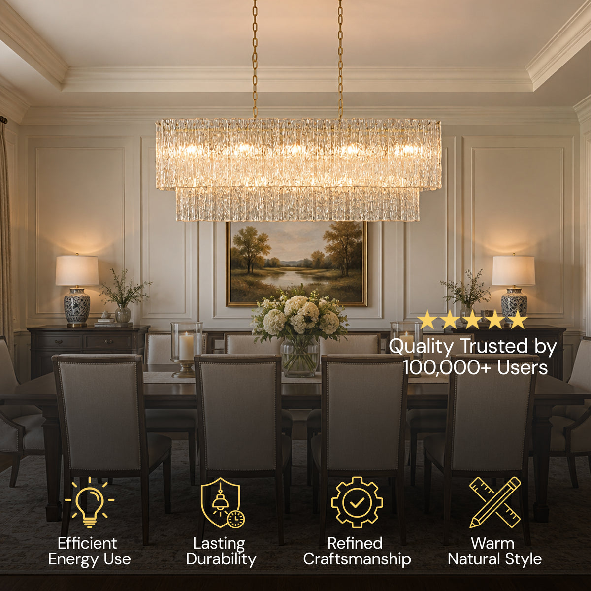 Aurellise Textured Glass Rectangular Chandelier 54"W #_First_#