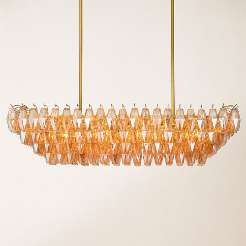 Celestial Drop Muti-Tier Rectangle Crystal Glass Chandelier 54"W#Glass-Color_Amber