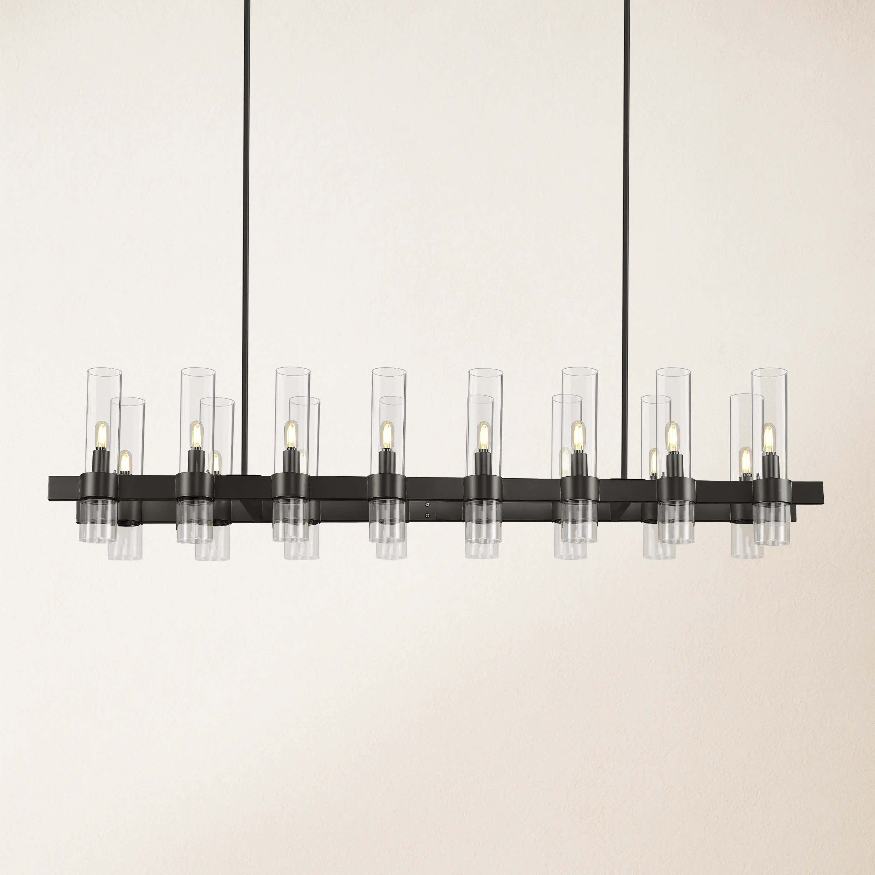 Cylora Glass Tube Rectangular Chandelier 54"W#Finish_Black