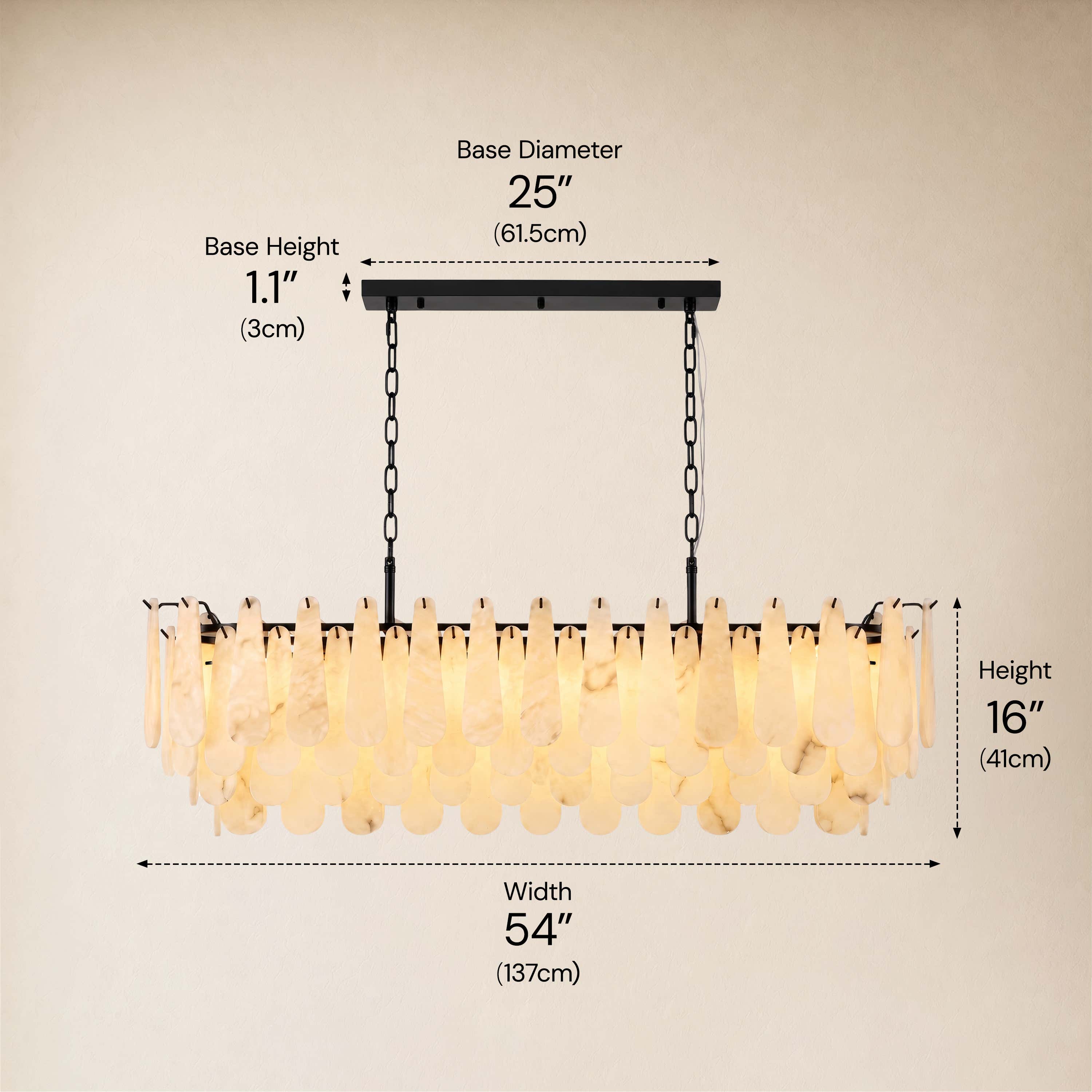 Caldera Alabaster Rectangular Custom Chandelier 54"W 72"W