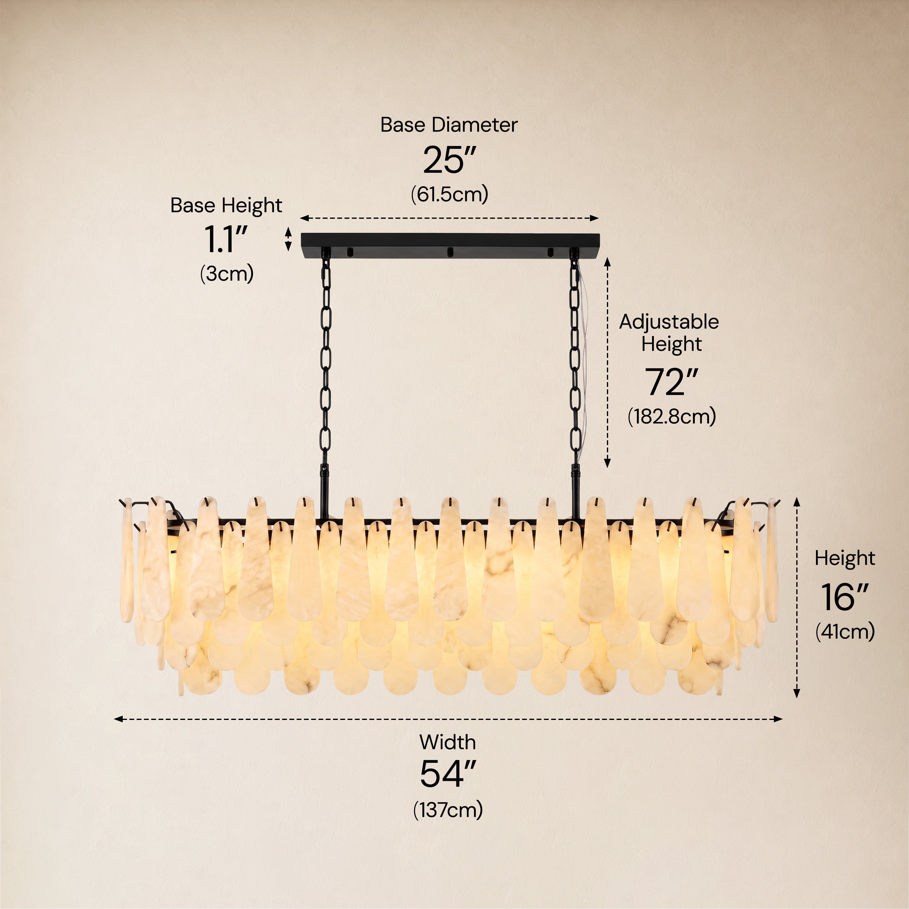 Caldera Alabaster Rectangular Custom Chandelier 54"W 72"W