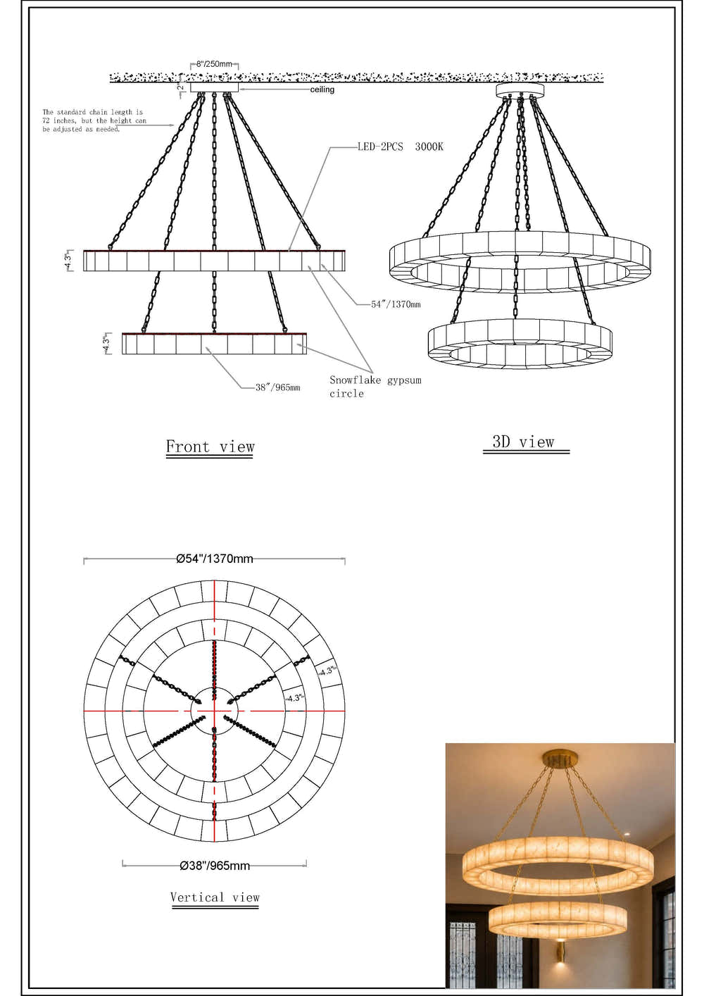 Solmare Alabaster Halo Chandelier 76cm